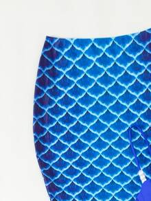 Swim Vcay Fish Scales Print Mermaid Tail Skirt,Summer Beach - Blue - View 4