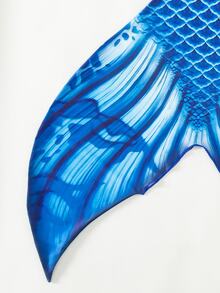 Swim Vcay Fish Scales Print Mermaid Tail Skirt,Summer Beach - Blue - View 5