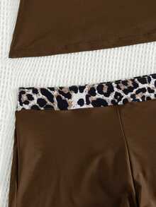 Swim Lushoire Chocolate Brown Patchwork Two-Piece Swimwear Set Beach Summer Sexy - Brown - View 6