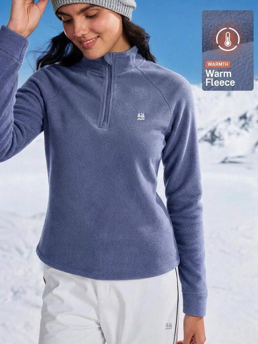 In My Nature Women's Minimalist Printed Half-Zip Fleece Outdoor Jacket - Grey - View 1