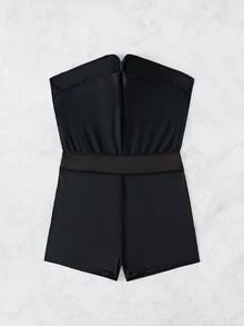 SHEIN Swim 女士夏季海灘純色彈性腰板短褲，適合度假和泳池穿著 - 黑色 - 查看 8