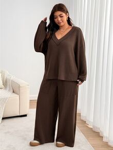 Enliva Plus Size Co-Ords - Brown - View 6