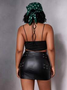 CurvyTilda Plus Size Contrast Mesh Crop Cami Black Corset Top, For Summer Date Night Cocktail Rave Sexy - Black - View 2