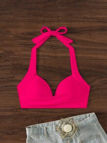 Voyashape 2025 Women's Solid Color Halter Tie Bikini Swimwear Top Summer - Red - View 9