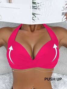 Voyashape 2025 Women's Solid Color Halter Tie Bikini Swimwear Top Summer - Red - View 6