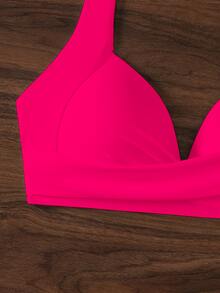 Voyashape 2025 Women's Solid Color Halter Tie Bikini Swimwear Top Summer - Red - View 7