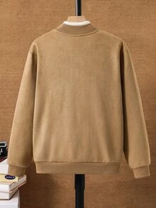 兒童青少年男孩休閒日常麂皮寬鬆開襟夾克，男孩外套，冬季外套，連帽拉鍊運動衫，校園，基礎上衣，冬季上衣，適合秋季、冬季、學校、花園、學校、生日、派對 - 卡其色 - 查看 4