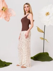 PRISCILA ESCOTO PRISCILA ESCOTO French Retro Square Neck Camisole,Shell Embroidered Knit Sleeveless T-Shirt,Minimalist Versatile Boho Summer Brown And Cream Vacation Top - Coffee Brown - View 6
