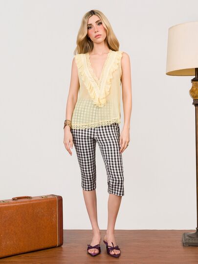 PRISCILA ESCOTO PRISCILA ESCOTO 新款春夏復古格紋布料女款七分修身長褲