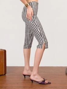 PRISCILA ESCOTO PRISCILA ESCOTO 新款春夏復古格紋布料女款七分修身長褲 - 黑與白 - 查看 4