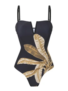 Swim Oasis 2026新款女士两件套印花抹胸泳衣和网纱裙沙滩度假休闲泳装套装 - 黑色 - 查看 3