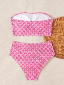 Swim Vcay Conjunto de bikini sin tirantes con fruncido de unicolor para mujer, atuendos de playa de verano - Multicolor - Ver 4