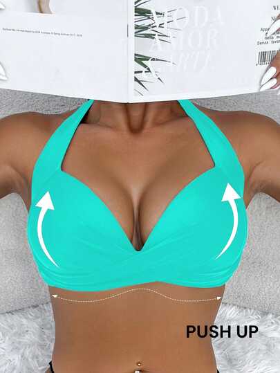 Voyashape Solid Color Criss-Cross Wrap Bikini Top For Summer Beach Vacation