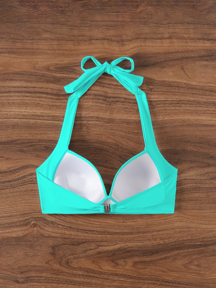 Voyashape Solid Color Criss-Cross Wrap Bikini Top For Summer Beach Vacation - Mint Green - View 2