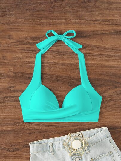 Voyashape Solid Color Criss-Cross Wrap Bikini Top For Summer Beach Vacation