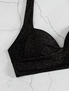 SHEIN Swim 夏季春假新款掛脖式聚攏胸部性感優雅度假海灘泳池派對女款泳衣上衣 - 黑色 - 查看 6