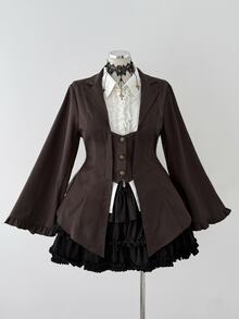 Sunspun Plus Size Long Sleeve Brown Victorian Steampunk Suit Jacket Women's Vintage Lace-Up Brown Coat Halloween - Brown - View 4