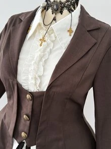 Sunspun Plus Size Long Sleeve Brown Victorian Steampunk Suit Jacket Women's Vintage Lace-Up Brown Coat Halloween - Brown - View 6