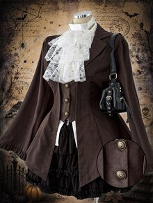Sunspun Plus Size Long Sleeve Brown Victorian Steampunk Suit Jacket Women's Vintage Lace-Up Brown Coat Halloween - Brown - View 1