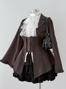 Sunspun Plus Size Long Sleeve Brown Victorian Steampunk Suit Jacket Women's Vintage Lace-Up Brown Coat Halloween - Brown - View 9