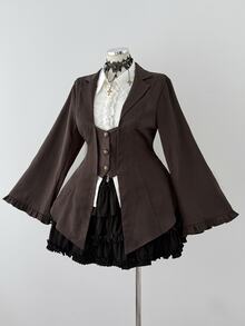 Sunspun Plus Size Long Sleeve Brown Victorian Steampunk Suit Jacket Women's Vintage Lace-Up Brown Coat Halloween - Brown - View 5