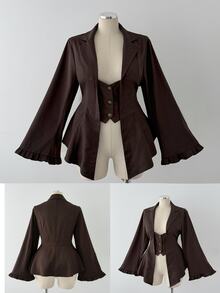Sunspun Plus Size Long Sleeve Brown Victorian Steampunk Suit Jacket Women's Vintage Lace-Up Brown Coat Halloween - Brown - View 7