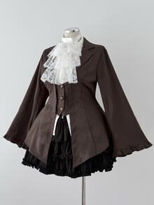 Sunspun Plus Size Long Sleeve Brown Victorian Steampunk Suit Jacket Women's Vintage Lace-Up Brown Coat Halloween - Brown - View 8