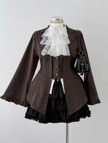 Sunspun Plus Size Long Sleeve Brown Victorian Steampunk Suit Jacket Women's Vintage Lace-Up Brown Coat Halloween - Brown - View 3