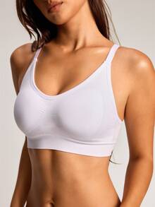 Barelissa 1pc Seamless One-Piece Knit Seamless Craft Zero Friction Elastic Wide Band Home Sleep Inner Wear Non-See-Through Anti-Sagging, Side-Boob Compression, Fits All Cup Sizes Anti-Slip Shoulder Straps Women's Bra - White - View 2