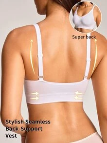 Barelissa 1pc Seamless One-Piece Knit Seamless Craft Zero Friction Elastic Wide Band Home Sleep Inner Wear Non-See-Through Anti-Sagging, Side-Boob Compression, Fits All Cup Sizes Anti-Slip Shoulder Straps Women's Bra - White - View 5