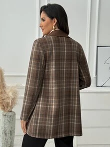 Medorina 女款格紋休閒百搭日常外出羊毛混紡夾克 - 彩色 - 查看 2
