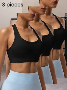 Solea Cove Solea Cove 3PCS Women's Solid Color Sleeveless Short Cropped Yoga Racerback Tank Top Gym Tops For Women - Black - View 7