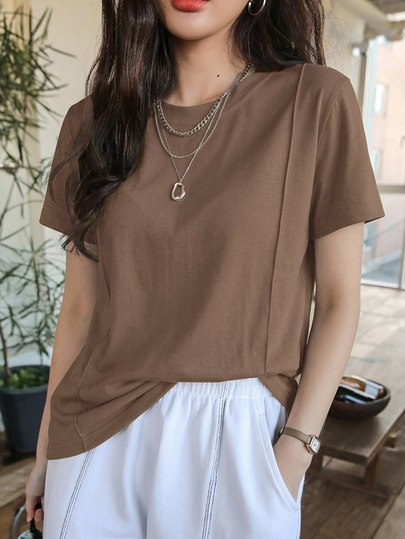Dazy-Less Top décontracté avec détail de couture, tenue de travail casual chic pour femme