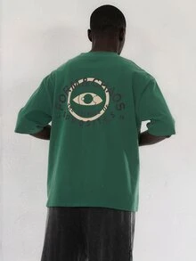 FORM&CHAOS Men's Vintage Washed Short Sleeve Street Graphic T-Shirt - Green - View 2