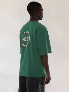 FORM&CHAOS Men's Vintage Washed Short Sleeve Street Graphic T-Shirt - Green - View 4
