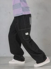 FORM&CHAOS Men's Casual Black Printed Jeans - Black - View 5