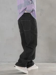 FORM&CHAOS Men's Casual Black Printed Jeans - Black - View 7