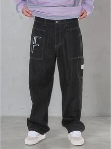 FORM&CHAOS Men's Casual Black Printed Jeans - Black - View 3
