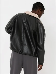 FORM&CHAOS Men's Autumn/Winter Black Leather Fur Loose Collar Jacket - Multicolor - View 7
