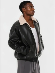 FORM&CHAOS Men's Autumn/Winter Black Leather Fur Loose Collar Jacket - Multicolor - View 3