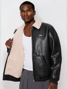 FORM&CHAOS Men's Autumn/Winter Black Leather Fur Loose Collar Jacket - Multicolor - View 5