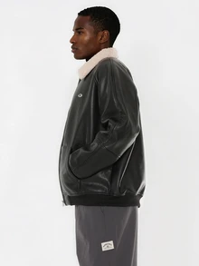 FORM&CHAOS Men's Autumn/Winter Black Leather Fur Loose Collar Jacket - Multicolor - View 4