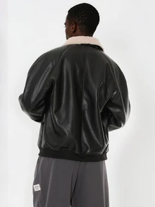 FORM&CHAOS Men's Autumn/Winter Black Leather Fur Loose Collar Jacket - Multicolor - View 2