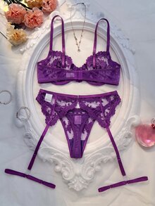 QuietHaus 4件套女士性感内衣，蓝色 - 紫色 - 查看 2