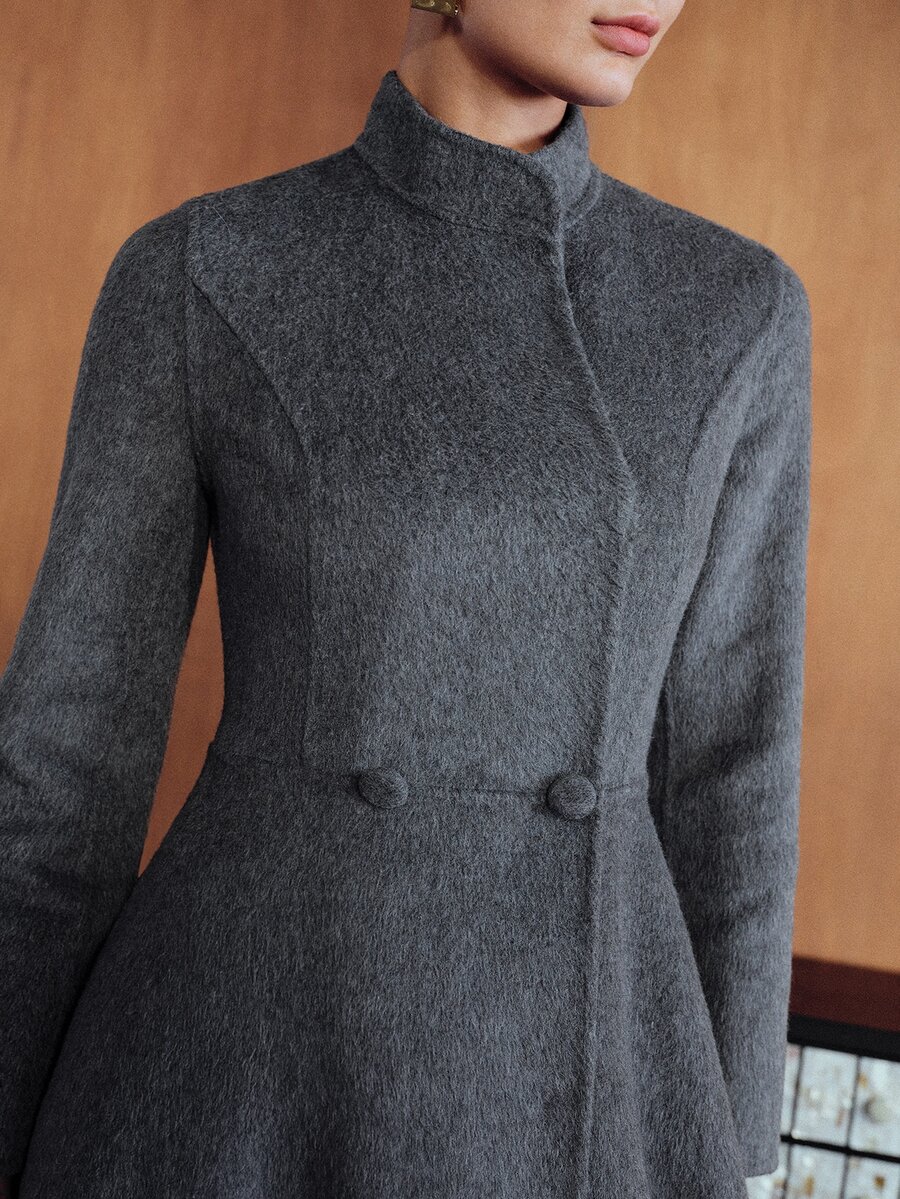 MOTF PREMIUM WOMEN'S AUTUMN/WINTER SOLID COLOR LONG SLEEVE ELEGANT DOUBLE-FACED WOOL COAT - Grey - View 2