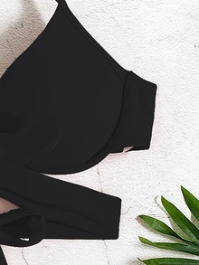 Swim Basics Summer Beach Wrap Push Up Bikini Top - Black - View 5