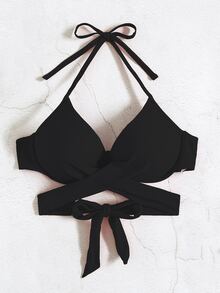 Swim Basics Summer Beach Wrap Push Up Bikini Top - Black - View 4