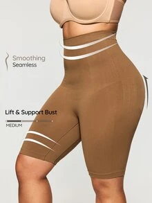 SHAPORA Plus Size Seamless High Waist Tummy Control Shapewear Shorts For Women - Coffee Brown - View 4