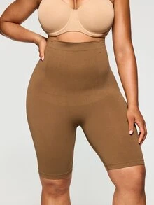 SHAPORA Plus Size Seamless High Waist Tummy Control Shapewear Shorts For Women - Coffee Brown - View 3