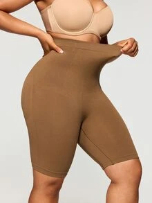 SHAPORA Plus Size Seamless High Waist Tummy Control Shapewear Shorts For Women - Coffee Brown - View 2